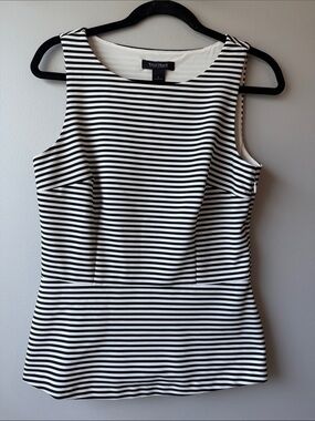 White House Black Market Black & White Striped Sleeveless Peplum Shell